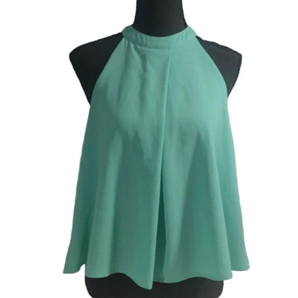 Halter Top Crew Neck Keyhole Back Fully Lined Mint Green